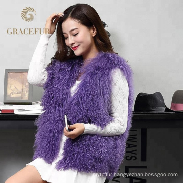 Factory wholesale mongolian real fur vest woman